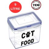Özbience 3,5-4 kg Kedi Maması Saklama Kabı, 9 Lt, Vakumlu, Sızdırmaz, Contalı - Ahşap - Beyaz - Seçenek 1