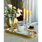 Özbience 3'lü Oval Aynalı Gold Sunum Tepsi 12X30 Ikramlık Kahve ve Çay Için - Altın - Seçenek 1