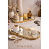 Özbience 3'lü Oval Aynalı Sunum Tepsisi, Gold, 12X30, Kahve ve Çay Ikramlık - Altın - Seçenek 1