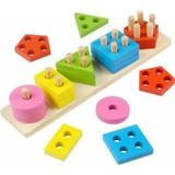 Özbience 3mm Ahşap 5'li Geometrik Şekiller Yerleştirme Bultak Eğitici Oyuncak - Seçenek 1 - Açık Bej