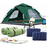 Özbience 4 Kişilik Kamp Çadırı Seti, 10MM Matlı Şişme Yastık, Solar Lambalı Outdoor - Ahşap