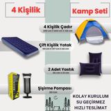 Özbience 4 Kişilik Kolay Kurulum Kamp Çadırı ve Çift Kişilik Şişme Yatak Seti - Açık Bej