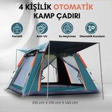 Özbience 4 Kişilik Otomatik Tenteli Kamp Çadırı, Portatif, Anti-Uv, Su Geçirmez - Açık Bej