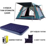 Özbience 4 Kişilik Otomatik Tenteli Kamp Çadırı ve Çift Kişilik Şişme Yatak Seti - Açık Bej