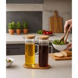 Özbience 400 ml Bambu Altlıklı Cam Yağdanlık, 2 Kapaklı, Şık ve Fonksiyonel Tasarım - Seçenek 1