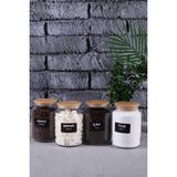 Özbience 4'lü 1000 ml Saklama Kabı Seti, Çay, Şeker, Kahve, Tuz Için Ideal - Ahşap - Beyaz