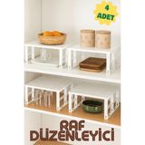 Özbience 4'lü Dolap Içi Düzenleyici Raf Seti, Bardak ve Eşyalar Için Organizatör - Ahşap - Beyaz - Seçenek 1