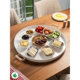 Özbience 51CM Ahşap Kulplu Krem Metal Yuvarlak Sunum Tepsisi - Seçenek 1