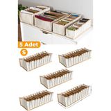 Özbience 5'li Bej Çizgili Çekmece Içi Organizer, 11X41X12 Cm, Pratik ve Şık Düzen - Ahşap - Bej - Seçenek 1