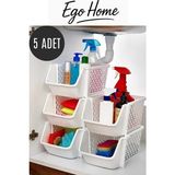 Özbience 5'li Çok Amaçlı Organizer Seti, Dolap, Buzdolabı ve Banyo Için - Ahşap - Beyaz