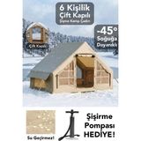 Özbience 6 Kişilik 4 Mevsim Su Geçirmez Çift Kapılı Kamp Çadırı 300X210 cm - Ahşap - Bej