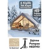 Özbience 6 Kişilik 4 Mevsim Su Geçirmez Şişme Kamp Çadırı 300X210 cm - Ahşap - Bej