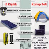 Özbience 6 Kişilik Kamp Çadırı ve Şişme Yatak Seti ile Aydınlatmalı Set - Açık Bej