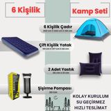 Özbience 6 Kişilik Kolay Kurulum Kamp Çadırı ve Çift Kişilik Şişme Yatak Seti - Açık Bej