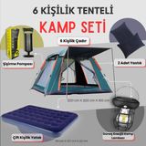 Özbience 6 Kişilik Otomatik Kamp Çadırı ve Şişme Yatak Seti ile Aydınlatma - Açık Bej
