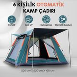 Özbience 6 Kişilik Otomatik Tenteli Kamp Çadırı, Portatif Anti-Uv Su Geçirmez - Açık Bej