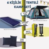 Özbience 6 Kişilik Otomatik Tenteli Kamp Çadırı ve Şişme Yatak Seti - Açık Bej