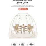 Özbience 6 Kişilik Şeffaf 4 Mevsim Kamp Çadırı, Su Geçirmez, Panoramik Tasarım - Ahşap - Beyaz