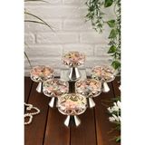 Özbience 6'lı Diamond Desenli Ayaklı Şekerlik ve Sunumluk Seti, 9 Cm, Gümüş - 001-Renkli - Seçenek 1