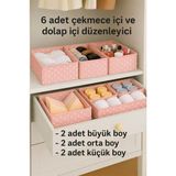 Özbience 6'lı Pembe Desenli Çok Amaçlı Çekmece Içi Organizer Seti - Ahşap - Bej - Seçenek 1