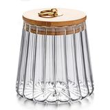 Özbience 700 ml Çizgili Isıya Dayanıklı Bambu Kapaklı Cam Kavanoz - Amber - 1 - 1,3 lt