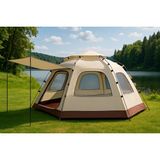 Özbience 8-10 Kişilik Otomatik Tam Tenteli Altıgen Kamp Çadırı 280X280X158 - Ahşap - Bej