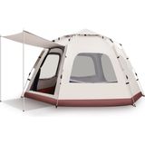 Özbience 8-10 Kişilik Tam Otomatik Altıgen Kamp Çadırı, Tente, 6 Taraflı, 280X280X160 - Ahşap - Bej