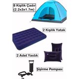 Özbience 8 Kişilik Kamp Seti, Çadır, Yatak, Yastık ve Pompa ile Tam Kamp Deneyimi - Açık Bej
