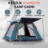 Özbience 8 Kişilik Otomatik Tenteli Kamp Çadırı, Su Geçirmez, Uv Koruyucu, Portatif - Açık Bej