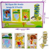 Özbience Ahşap 2'li Jenga ve Puzzle Seti, Eğlenceli ve Öğretici Oyunlar - Seçenek 1