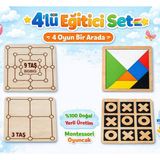 Özbience Ahşap 4’lü Zeka Oyunu Seti, Montessori Eğitici Oyuncak, 9taş ve 3taş - Seçenek 1