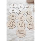 Özbience Ahşap Bebek Fotoğraf Kartları Seti, 12 Cm, 13 Adet, Türkçe Aylık Plak - Seçenek 1 - Ahşap - Ceviz