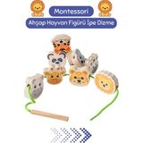 Özbience Ahşap Hayvan Figürleri Ipe Dizme Oyunu, Montessori Eğitici Çocuk Oyuncağı - Seçenek 1