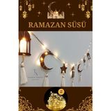 Özbience Ahşap LED Işık Ramazan Dekoratif Duvar Süsü, Hilal ve Yıldız Tasarımı - Ahşap - Ceviz - Seçenek 1