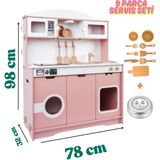 Özbience Ahşap LED Ocaklı Pembe Mutfak Oyuncak Seti, Eğlenceli ve Güvenli Çocuk Oyunu - Seçenek 1 - Ahşap - Bej