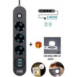 Özbience Akım Koruma 3'lü Grup Priz + Mini LED Uzatma Kablosu + 3 USB + Anahtarli 2m Kablo - Ahşap