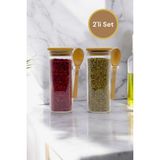 Özbience Bambu Kapaklı Cam Kavanoz Seti 2'li 400ML Baharat ve Erzak Saklama - Altın