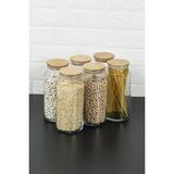 Özbience Bambu Kapaklı Vakumlu Cam Kavanozlar, Baharat Takımı, 6'lı Set, 1440ML - Seçenek 1
