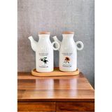 Özbience Bambu Standlı Çizgili 2’li Porselen Yağdanlık Seti 1000 ml - Seçenek 1