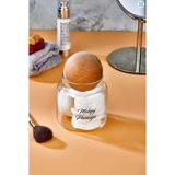 Özbience Cam Dekoratif Top Kapaklı Makyaj Pamuğu Kavanozu - 500 ml Büyük Boy - Ahşap - Beyaz