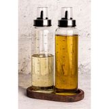Özbience Cam Yağdanlık ve Sirkelik Seti, Ahşap Standlı, 3 Parça, 500 ml - Seçenek 1