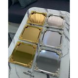 Özbience Çiçekli 4 Köşe Gold ve Gümüş Kaplama Sunum Tepsisi 21X21 - Açık Bej - Seçenek 1