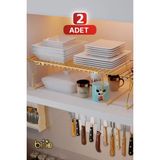 Özbience Çift Katlanabilir Dolap Içi Organizer Raf, Mutfak Düzenleyici, Gold Renk - Altın - Seçenek 1