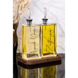 Özbience Çiftli 500ML Cam Yağdanlık Ahşap Standlı, Silver Kapak, Zeytinyağı ve Sosluk Seti - Seçenek 1