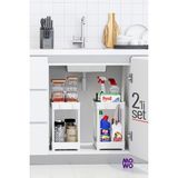 Özbience Çiftli Pratik Çok Amaçlı Mutfak ve Banyo Rafı Seti - Ahşap - Beyaz - Seçenek 1