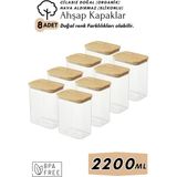 Özbience Doğal Ahşap Kapaklı Silikon Contalı 8'li Saklama Kabı Set 2200ML - Altın - Seçenek 1