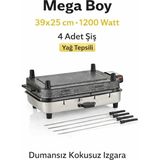 Özbience Elektrikli Izgara Mangal 39X11X25CM, Pratik ve Kullanışlı Barbekü - Gri