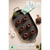 Özbience Elips Metal Çay ve Kahve Sunum Tepsisi, 57 Cm, Tel Kulplu - Ahşap - Seçenek 1