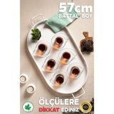 Özbience Elips Metal Çay ve Sunum Tepsisi, 57 Cm, Tel Kulplu - Ahşap - Beyaz - Seçenek 1