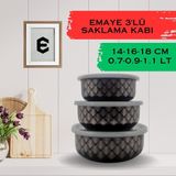 Özbience Emaye 3'lü Saklama Kabı Seti, Ocak ve Fırın Uyumlu, Şık ve Dayanıklı - Ahşap - Seçenek 1